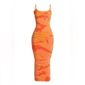 Orange Naylene Ruched Dress